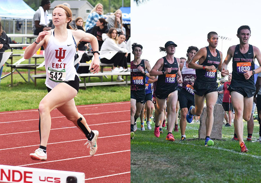 A collage image of men & women competing in track & field events.